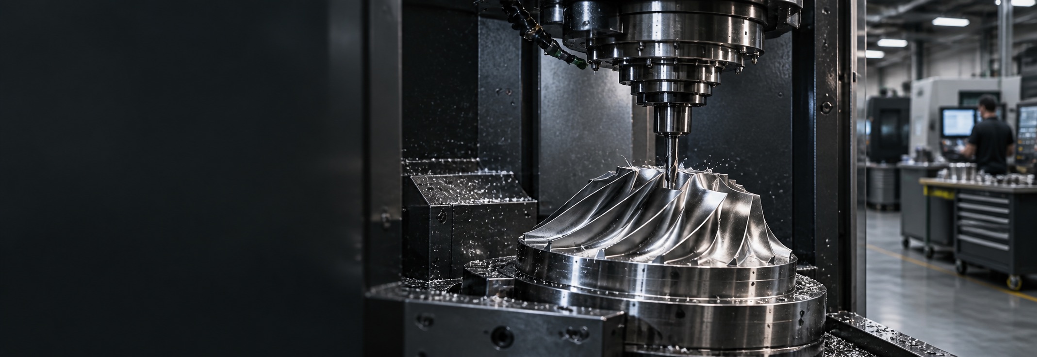 CNC machining equipment cutting a metal component